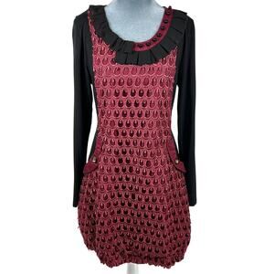 Milly New York Y2K Whimsigoth Dress Medium Burgundy Black Lace Overlay Beads